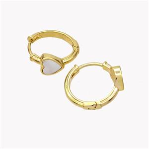 Copper Heart Hoop Earrings Pave Shell 18K Gold Plated, approx 6mm, 15mm dia [FN49378]