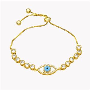 Copper Eveil Eye Bracelet Pave Zirconia Adjustable 18K Gold Plated, approx 10-17mm, 5mm, 24cm length [FN49384]