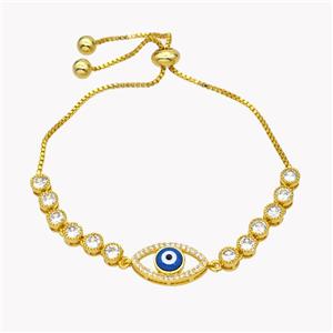 Copper Eveil Eye Bracelet Pave Zirconia Adjustable 18K Gold Plated, approx 10-17mm, 5mm, 24cm length [FN49385]
