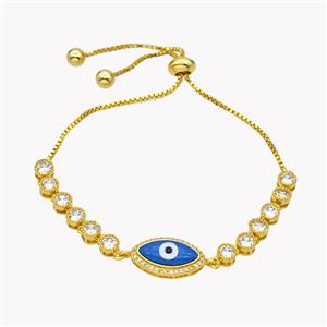 Copper Eveil Eye Bracelet Pave Zirconia Adjustable 18K Gold Plated, approx 10-17mm, 5mm, 24cm length [FN49387]