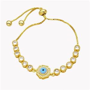 Copper Eveil Eye Bracelet Pave Zirconia Adjustable 18K Gold Plated, approx 11mm, 5mm, 24cm length [FN49388]