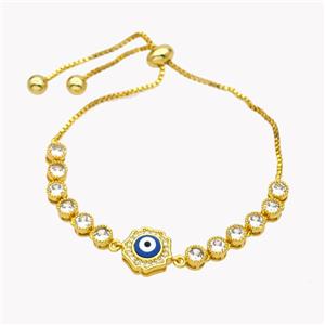 Copper Eveil Eye Bracelet Pave Zirconia Adjustable 18K Gold Plated, approx 11mm, 5mm, 24cm length [FN49389]