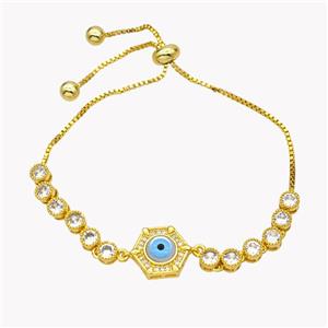 Copper Eveil Eye Bracelet Pave Zirconia Adjustable 18K Gold Plated, approx 12mm, 5mm, 24cm length [FN49390]