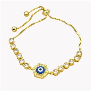Copper Eveil Eye Bracelet Pave Zirconia Adjustable 18K Gold Plated, approx 12mm, 5mm, 24cm length [FN49391]
