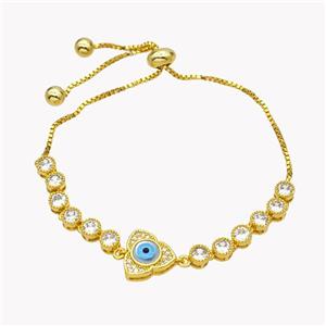 Copper Eveil Eye Bracelet Pave Zirconia Adjustable 18K Gold Plated, approx 12mm, 5mm, 24cm length [FN49394]