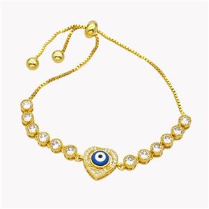 Copper Eveil Eye Heart Bracelet Pave Zirconia Adjustable 18K Gold Plated, approx 12mm, 5mm, 24cm length [FN49399]
