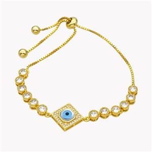 Copper Eveil Eye Bracelet Pave Zirconia Adjustable 18K Gold Plated, approx 15mm, 5mm, 24cm length [FN49402]