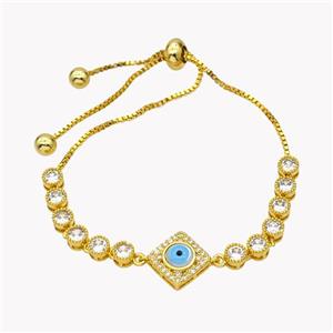 Copper Eveil Eye Bracelet Pave Zirconia Adjustable 18K Gold Plated, approx 13mm, 5mm, 24cm length [FN49404]
