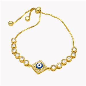 Copper Eveil Eye Bracelet Pave Zirconia Adjustable 18K Gold Plated, approx 13mm, 5mm, 24cm length [FN49405]
