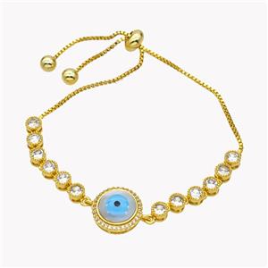 Copper Eveil Eye Bracelet Pave Zirconia Adjustable 18K Gold Plated, approx 13.5mm, 5mm, 24cm length [FN49410]