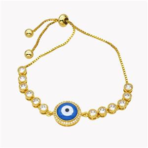 Copper Eveil Eye Bracelet Pave Zirconia Adjustable 18K Gold Plated, approx 13.5mm, 5mm, 24cm length [FN49411]