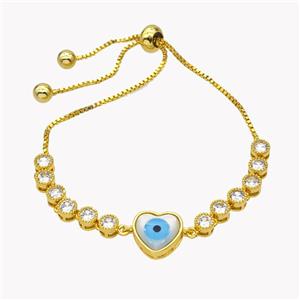 Copper Eveil Eye Heart Bracelet Pave Zirconia Adjustable 18K Gold Plated, approx 11.5mm, 5mm, 24cm length [FN49412]