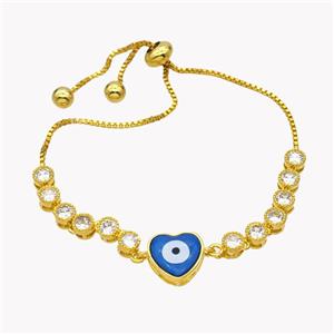 Copper Eveil Eye Heart Bracelet Pave Zirconia Adjustable 18K Gold Plated, approx 11.5mm, 5mm, 24cm length [FN49413]