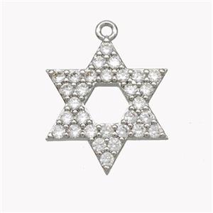 Copper David Star Pendant Pave Zirconia Platinum Plated, approx 20mm [FN49422]
