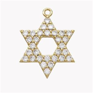 Copper David Star Pendant Pave Zirconia Gold Plated, approx 20mm [FN49423]