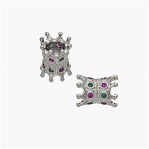 Copper Tube Beads Pave Zirconia Platinum Plated, approx 6.5-8mm, 3mm hole [FN49427]