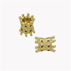 Copper Tube Beads Pave Zirconia Gold Plated, approx 6.5-8mm, 3mm hole [FN49428]