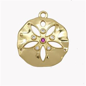 Copper Flower Pendant Pave Zirconia Gold Plated, approx 18mm [FN49443]