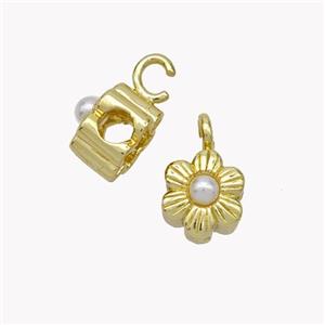Copper Flower Bail Pave Pearlized Resin Gold Plated, approx 8mm [FN49444]