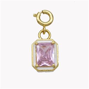 Copper Rectangle Pendant Pave Crystal Glass White Enamel Gold Plated, approx 9-11mm, 6mm dia [FN49451]