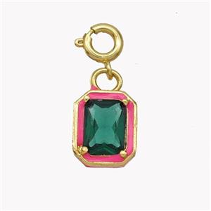 Copper Rectangle Pendant Pave Crystal Glass Red Enamel Gold Plated, approx 9-11mm, 6mm dia [FN49452]