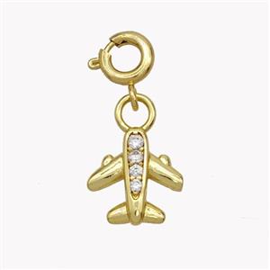 Copper Airplane Pendant Pave Zirconia Gold Plated, approx 10mm, 6mm dia [FN49454]