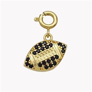 American Football Charms Copper Rugby Pendant Pave Zirconia Sport Gold Plated, approx 10-15mm, 6mm dia [FN49470]