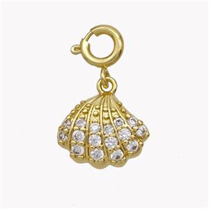 Scallop Shell Charms Copper Pendant Pave Zirconia Gold Plated, approx 10-12mm, 6mm dia [FN49472]