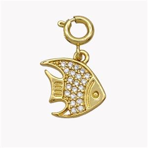 Copper Fish Pendnat Pave Zirconia Gold Plated, approx 12-14mm, 6mm dia [FN49473]