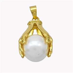Copper Hand Pendant Pave Pearlized Resin Ball Gold Plated, approx 16mm, 20-25mm [FN49486-16MM]