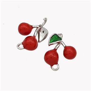 Copper Cherry Connector Red Enamel Platinum Plated, approx 12mm [FN49489]