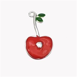 Copper Cherry Pendant Red Enamel Platinum Plated, approx 11-20mm [FN49493]