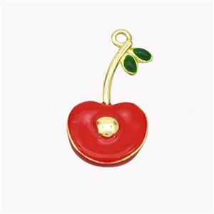 Copper Cherry Pendant Red Enamel Gold Plated, approx 11-20mm [FN49494]