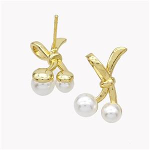 Copper Bowknot Stud Earrings Pave Pearlized Resin Gold Plated, approx 11-18mm [FN49510]