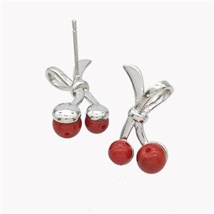 Copper Bowknot Stud Earrings Pave Pearlized Glass Platinum Plated, approx 11-18mm [FN49511]