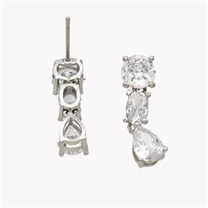 Copper Stud Earrings Pave Zirconia Platinum Plated, approx 5-21mm [FN49515]