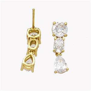Copper Stud Earrings Pave Zirconia Gold Plated, approx 5-21mm [FN49516]