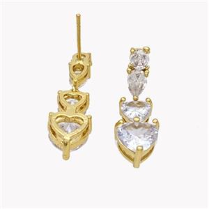 Copper Heart Stud Earrings Pave Zirconia Gold Plated, approx 5-8-28mm [FN49518]