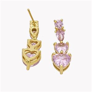Copper Heart Stud Earrings Pave Zirconia Gold Plated, approx 5-8-28mm [FN49520]