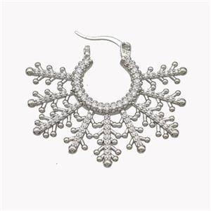 Copper Flower Latchback Earrings Pave Zirconia Platinum Plated, approx 30-38mm [FN49523]