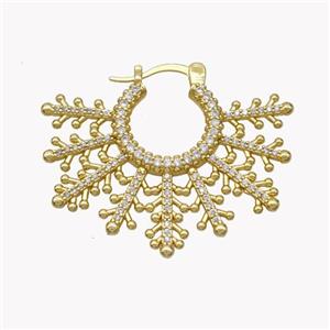 Copper Flower Latchback Earrings Pave Zirconia Gold Plated, approx 30-38mm [FN49524]