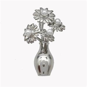 Copper Flower Pendant Pave Pearlized Resin Plant Platinum Plated, approx 18-30mm [FN49525]