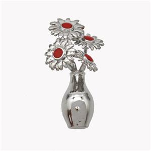 Copper Flower Pendant Red Enamel Plant Platinum Plated, approx 18-30mm [FN49526]