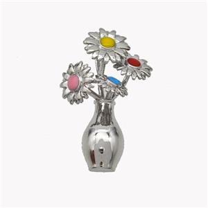 Copper Flower Pendant Multicolor Enamel Plant Platinum Plated, approx 18-30mm [FN49527]