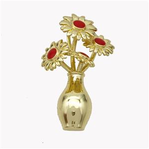 Copper Flower Pendant Red Enamel Plant Gold Plated, approx 18-30mm [FN49528]