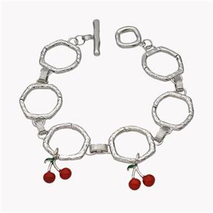 Copper Bracelets With Cherry Red Enamel Platinum Plated, approx 20mm, 20cm length [FN49536]