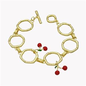 Copper Bracelets With Cherry Red Enamel Gold Plated, approx 20mm, 20cm length [FN49537]