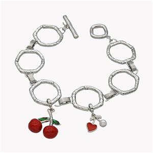 Copper Bracelets With Cherry Red Enamel Platinum Plated, approx 12mm, 18-20mm, 20mm, 20cm length [FN49540]