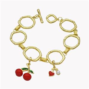 Copper Bracelets With Cherry Red Enamel Gold Plated, approx 12mm, 18-20mm, 20mm, 20cm length [FN49541]