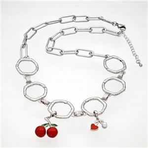 Copper Necklace With Cherry Red Enamel Platinum Plated, approx 12mm, 18-20mm, 20mm, 44-49cm length [FN49542]